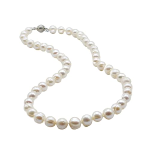 IDGTTLDF Ketten für Damen Klassische Damenkette, natürliche weiße Süßwasserperle, runde Form, Durchmesser 8-9 mm, kurze Halskette, Perlenkette erfüllen (Color : White, Size : 6 1/8) von IDGTTLDF