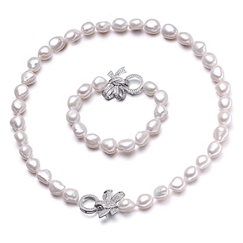 IDGTTLDF Ketten für Damen Schöne echte natürliche barocke Halsketten-Armband-Sets Schmuck Damen, 10-11 mm große Süßwasserperlen-Sets erfüllen (Color : White) von IDGTTLDF