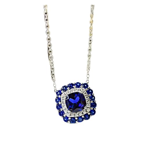 IDGTTLDF Ketten für Damen Vintage 925 Sterling Silber 13 * 13mm Smaragd Saphir Lab Diamant Ohrringe Anhänger Halskette Hochzeit Schmuck Sets for Freundin erfüllen (Color : 45cm, Size : Blue Necklace) von IDGTTLDF