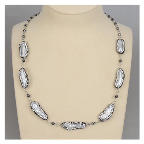 IDGTTLDF Schmuck 22'' natürliche weiße Biwa-Perle schwarzer Markasit facettierte runde Hämatit-Halskette for Frauen IDGTTLDF Schmuck 22'' natürliche weiße Biwa-Perle schwarzer Markasit facettierte runde Hämatit-Halskette for Frauen von IDGTTLDF