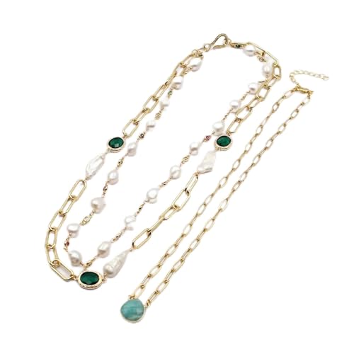 IDGTTLDF Schmuck 3 Reihen Süßwasser Weiße Keshi Perle Kette Statement Halskette Handgemacht Party Hochzeit for Frauen von IDGTTLDF