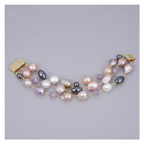IDGTTLDF Schmuck 8" 3 Reihen mehrfarbiges natürliches kultiviertes Keshi-Perlen-Amethyst-Hämatit-Armband for Frauen IDGTTLDF Schmuck 8" 3 Reihen mehrfarbiges natürliches kultiviertes Keshi-Perlen-Amethyst-Hämatit-Armband for Frauen von IDGTTLDF