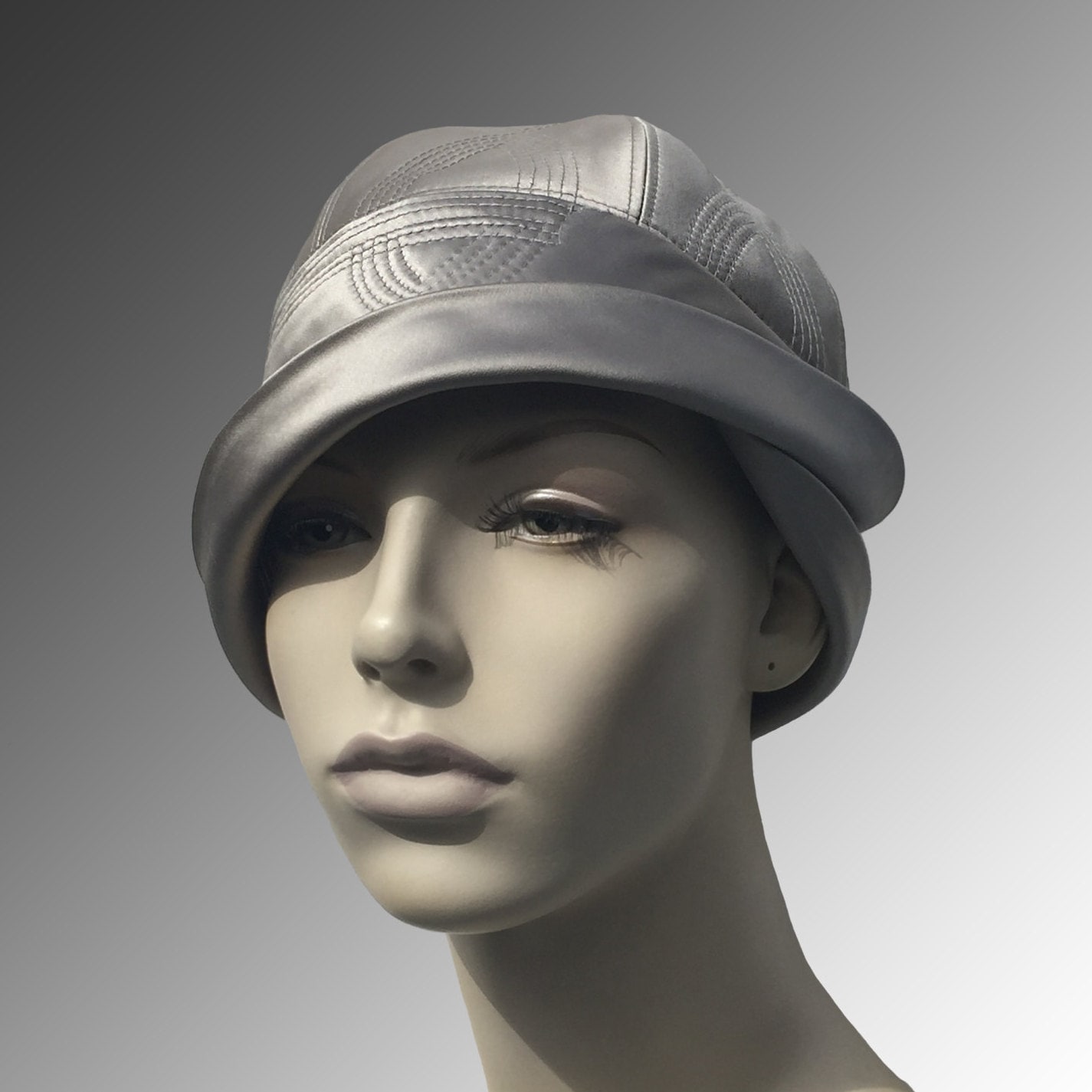 Papier Mond Cloche Turban Vintage Retro Satin Seide Oyster Grau Oder Jede Farbe Trapunto Genäht Große Jede Größe Custom Made von IDHatShop