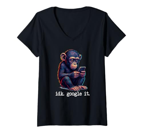 Damen IDK Google It Funny Online WWW Internet Niedlich Schimpanse T-Shirt mit V-Ausschnitt Damen IDK Google It Funny Online WWW Internet Niedlich Schimpanse T-Shirt mit V-Ausschnitt von IDK Google It Meme Cute Chimpanzee On Smartphone