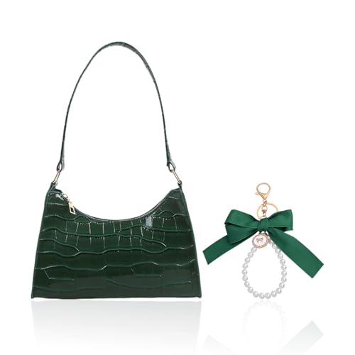 IDNVFY 1 Grüne Krokodilmuster -Unterarmbeutel Und 1 Anhänger, Umhängetasche, Pendlerhandtasche, Klassische Kupplung. von IDNVFY