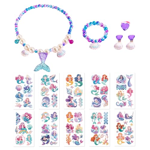 IDNVFY 5 Stücke Von Mädchenschmuck Und 10 Tattoo -Aufkleber, Accessoires Mit Meeresmotiven, Süßer Süßer Schmuck, Kindergeschenke. IDNVFY 5 Stücke Von Mädchenschmuck Und 10 Tattoo -Aufkleber, Accessoires Mit Meeresmotiven, Süßer Süßer Schmuck, Kindergeschenke. von IDNVFY