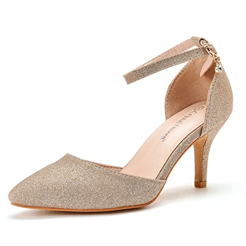 IDOBLO Bridal Brautschuhe, 7Cm Damen Spitz Hohe Absätze Pumps Hochzeitsschuhe Sandaletten Tanzschuhe,Gold,37 EU von IDOBLO