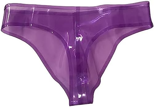 IDOBLO Sexy Silberne Herren-Latex-Slips, Gummi-Unterwäsche, T-Rücken, 3D-Schneider,Transparentes Lila,XL von IDOBLO