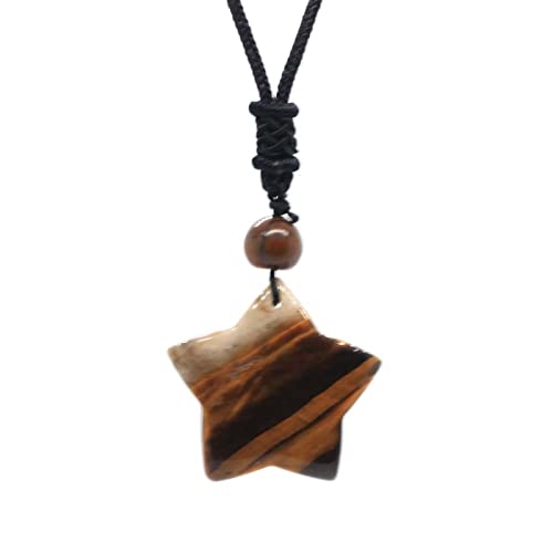 Natürliche Halbmond-Stern-Anhänger-handgemachte Schwarze Seil-Kette Wickelte Kristallquarz-Stein-Seil-Halskette Für Frauen Ein,Tigerauge Stern von IDOBLO