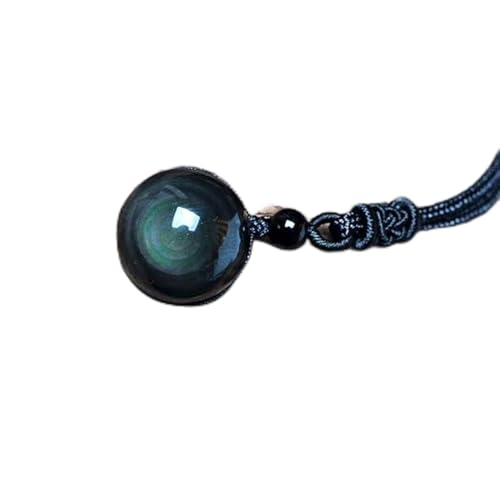 Natürlicher Obsidian-Regenbogen-Augen-Transfer-Glücksperlen-Anhänger-Halskette Polyester-Seil-Ketten-Halsketten-Schmuck Für Frauen,14mm von IDOBLO