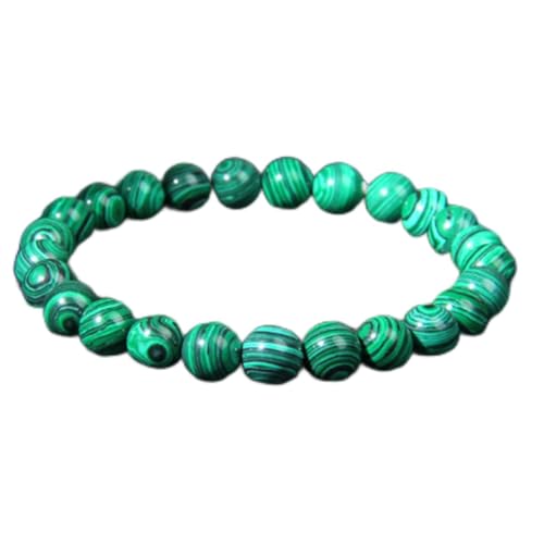 Perlen Charm Armband Herren 8mm Naturstein Tigerauge Malachit Lapislazuli Perlen Damen Yoga Schmuck,Grüner Malachit,21cm von IDOBLO