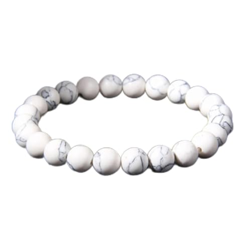 Perlen Charm Armband Herren 8mm Naturstein Tigerauge Malachit Lapislazuli Perlen Damen Yoga Schmuck,Weiß Türkis,21cm von IDOBLO