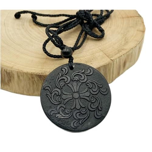 Quantum-Anhänger Natürlicher Authentischer Schungit-Stein Echter Schungit-Halsketten-Schmuck,Blume Kreuzen von IDOBLO