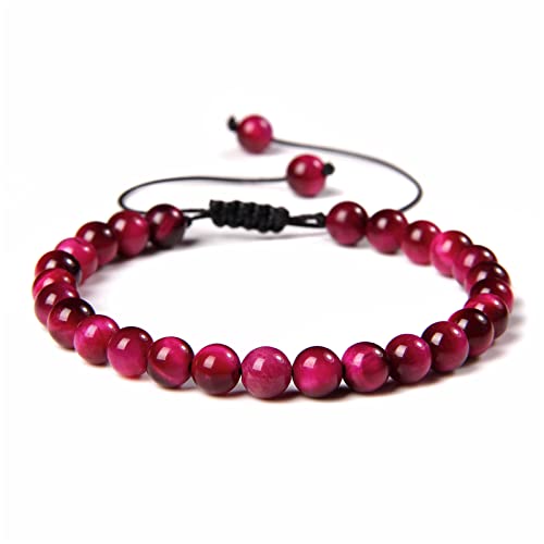 Rote 6MM Naturstein-Korn-geflochtene Armbänder Für Frauen Aventurin-Rosa,7. Tigerauge,Einstellbar von IDOBLO