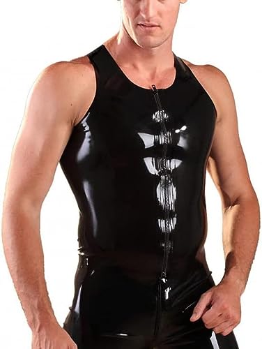 Schwarze Latex-Weste Mit Reißverschluss Für Herren, Latex-Gummi-Shirt, Latex-Oberteile, Kostüme,Schwarz,4XL von IDOBLO