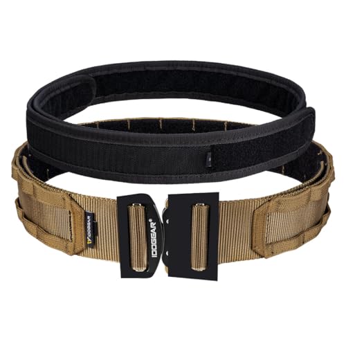 IDOGEAR 2 Zoll Taktischer Gürtel Combat Schnellverschlussschnalle Rigger Gürtel im Militärstil Molle Strapazierfähiges Gurtsystem 2 Zoll Außengurt und 1,75 Innengurtset (Large, Coyote Brown) von IDOGEAR