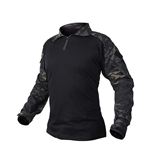 IDOGEAR G3 Kampfhemden mit Ellbogenschützern Taktische Hemden für Männer Das Hemd camo Militärische Frachtbekleidung (camo Black,XX-Large) von IDOGEAR