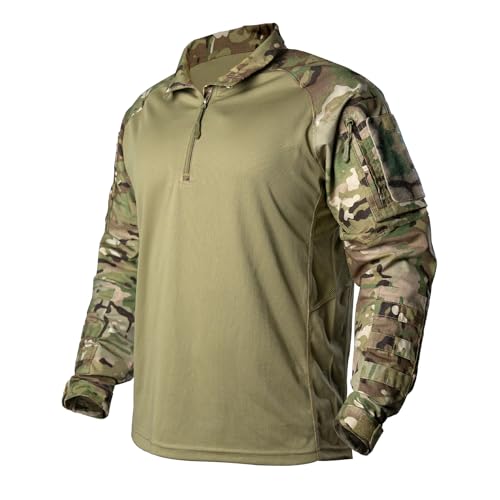 IDOGEAR Kampfhemden Taktisches Langarmhemd mit Ellbogenschützern Militär BDU Hemden mit Taschen Airsoft Kleidung (camo,Large) von IDOGEAR