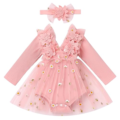 Baby Mädchen Langarm Blumen Spitze Gestrickt Strampler Tüll Strampler Prinzessin Tutu Kleid +Stirnband 1. Geburtstag Outfit Fotoshooting Herbst-Winter-Kleidung Gänseblümchen Pfirsich 12-18 Monate Baby Mädchen Langarm Blumen Spitze Gestrickt Strampler Tüll Strampler Prinzessin Tutu Kleid +Stirnband 1. Geburtstag Outfit Fotoshooting Herbst-Winter-Kleidung Gänseblümchen Pfirsich 12-18 Monate von IDOPIP