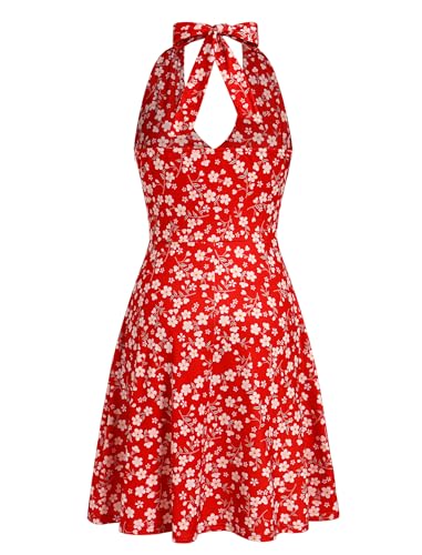 IDOPIP Ärmellos Cocktailkleider Damen Rückenfrei Neckholder Kleid Sommerkleid Boho Freizeitkleid mit Taschen V-Ausschnitt A-Linie Strandkleid Elegant Abendkleid Hochzeit Festlich Urlaub Blume-rot S IDOPIP Ärmellos Cocktailkleider Damen Rückenfrei Neckholder Kleid Sommerkleid Boho Freizeitkleid mit Taschen V-Ausschnitt A-Linie Strandkleid Elegant Abendkleid Hochzeit Festlich Urlaub Blume-rot S von IDOPIP