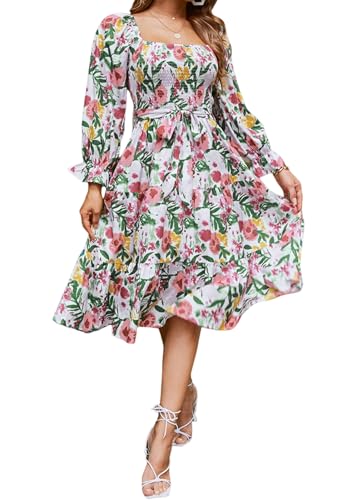 IDOPIP Blume Freizeitkleid Damen Langarm Boho Kleid Frühling Sommer Herbst Winter Sexy Strandkleid Rüsche Partykleid Elegant für Hochzeit Hohe Taille Casual Midikleid Dresses for Women Blume-rot L IDOPIP Blume Freizeitkleid Damen Langarm Boho Kleid Frühling Sommer Herbst Winter Sexy Strandkleid Rüsche Partykleid Elegant für Hochzeit Hohe Taille Casual Midikleid Dresses for Women Blume-rot L von IDOPIP