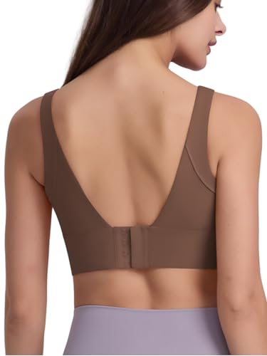 IDOPIP Damen BH ohne Bügel Sport-BH Nahtlos Gepolstert Top mit Verschluss Starker Halt Bra Schlaf BH Tief V Rücken Bustier Seamless Bequem Soft Weich Modern Atmungsaktiv Große Größen braun L von IDOPIP