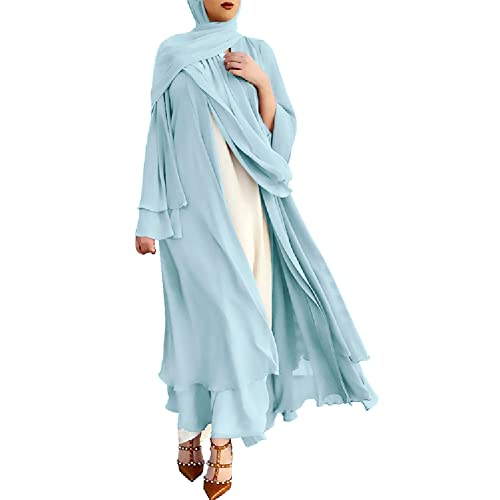 IDOPIP Gebetskleidung für Frauen Abaya Muslim Damen Muslimische Kleider Chiffon Langarm Offenes Kleid Islamische Arabisch Türkische Robe Jilbab Khimar Kaftan Lang Gebetskleid Hellblau S von IDOPIP