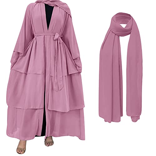 IDOPIP Gebetskleidung für Frauen Muslimische Abaya Hijab Kleid Islamischer Naher Osten Dubai Türkei Maxi Abaya Kaftan Chiffon Langes Kleid Muslimische Robe Bohne Rosa L von IDOPIP