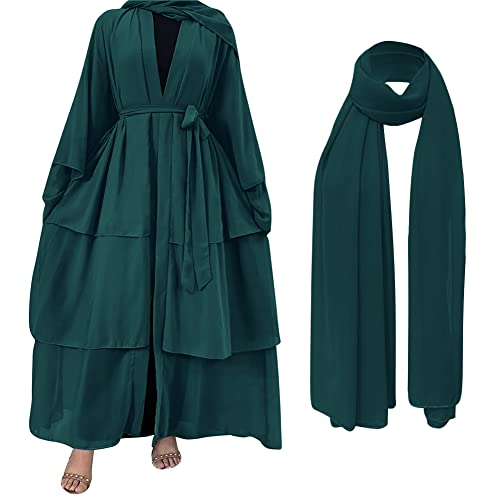 IDOPIP Gebetskleidung für Frauen Muslimische Abaya Hijab Kleid Islamischer Naher Osten Dubai Türkei Maxi Abaya Kaftan Chiffon Langes Kleid Muslimische Robe Dunkelgrün S von IDOPIP