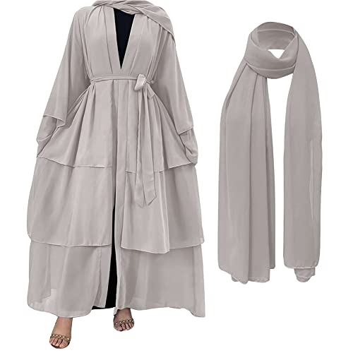 IDOPIP Gebetskleidung für Frauen Muslimische Abaya Hijab Kleid Islamischer Naher Osten Dubai Türkei Maxi Abaya Kaftan Chiffon Langes Kleid Muslimische Robe Hellgrau S von IDOPIP