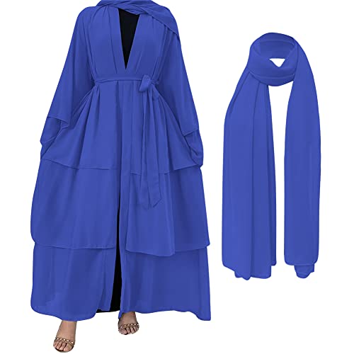 IDOPIP Gebetskleidung für Frauen Muslimische Abaya Hijab Kleid Islamischer Naher Osten Dubai Türkei Maxi Abaya Kaftan Chiffon Langes Kleid Muslimische Robe Königsblau XL von IDOPIP