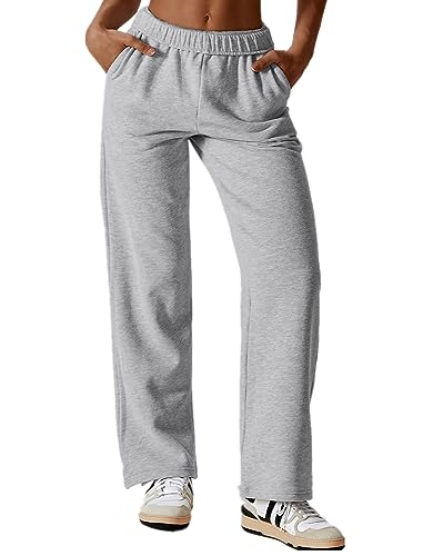 IDOPIP Jogginghose Damen Winter Verdickte Fleece Wide Leg Sweathose Winter Verdickte Geradem Bein Baggy Jogginghose Lange Freizeithose Trainingshose Jogger mit Taschen Gray L von IDOPIP