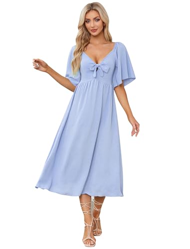 IDOPIP Kleid Damen Sommer Kurzarm Freizeitkleid mit Fliege Einfarig V-Ausschnitt Midikleid A-Linie Partykleid Cocktailkleid Elegant Festlich Hochzeit blau XXL IDOPIP Kleid Damen Sommer Kurzarm Freizeitkleid mit Fliege Einfarig V-Ausschnitt Midikleid A-Linie Partykleid Cocktailkleid Elegant Festlich Hochzeit blau XXL von IDOPIP
