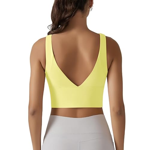 IDOPIP Sport BH Damen: Starker Halt Nahtloser BH Ohne Bügel Yoga Bra - Push up Crop Tops Elastic Wohlfühl-BH Bügelloser Soft Fitness Lauf Joggen Tief V Rücken Bustier Große Größen gelb M von IDOPIP