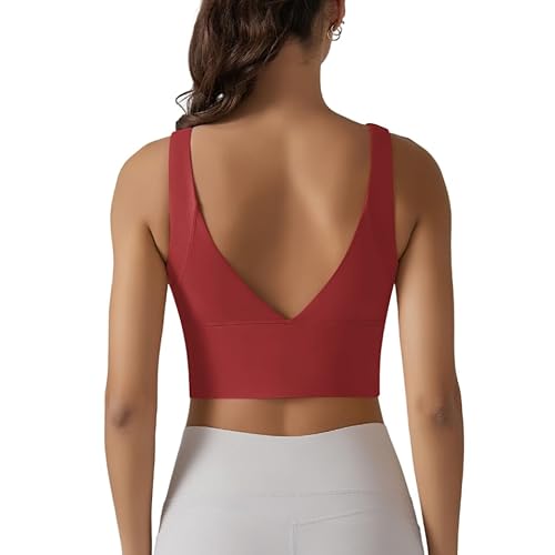 IDOPIP Sport BH Damen: Starker Halt Nahtloser BH Ohne Bügel Yoga Bra - Push up Crop Tops Elastic Wohlfühl-BH Bügelloser Soft Fitness Lauf Joggen Tief V Rücken Bustier Große Größen weinrot XL von IDOPIP