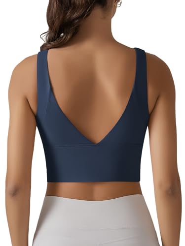 IDOPIP Sport BH Damen: Starker Halt Nahtloser BH Ohne Bügel Yoga Bra - Push up Crop Tops Elastic Wohlfühl Bügelloser Soft Fitness Lauf Joggen Tief V Rücken Bustier Große Größen blau L von IDOPIP