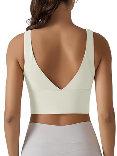 IDOPIP Sport BH Damen: Starker Halt Nahtloser BH Ohne Bügel Yoga Bra - Push up Crop Tops Elastic Wohlfühl Bügelloser Soft Fitness Lauf Joggen Tief V Rücken Bustier Große Größen hell beige XL von IDOPIP