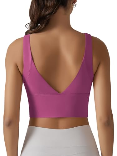 IDOPIP Sport BH Damen: Starker Halt Nahtloser BH Ohne Bügel Yoga Bra - Push up Crop Tops Elastic Wohlfühl Bügelloser Soft Fitness Lauf Joggen Tief V Rücken Bustier Große Größen rosa L von IDOPIP