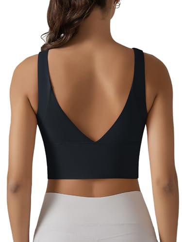 IDOPIP Sport BH Damen: Starker Halt Nahtloser BH Ohne Bügel Yoga Bra - Push up Crop Tops Elastic Wohlfühl Bügelloser Soft Fitness Lauf Joggen Tief V Rücken Bustier Große Größen schwarz M von IDOPIP