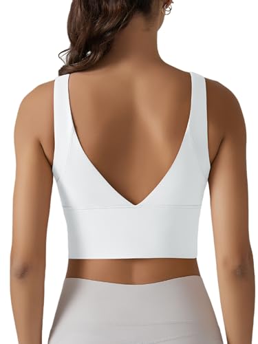 IDOPIP Sport BH Damen: Starker Halt Nahtloser BH Ohne Bügel Yoga Bra - Push up Crop Tops Elastic Wohlfühl Bügelloser Soft Fitness Lauf Joggen Tief V Rücken Bustier Große Größen weiß L von IDOPIP