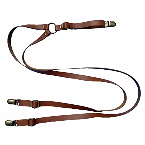 IDOTSEZU Herren-Hosenträger aus leichtem Leder, Y-Form, Smoking, verstellbare Träger, Hosenträger mit 3 Clips, RS-1, braun, wide 1.5 cm von IDOTSEZU