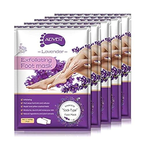 Foot Mask, 5Pack Fußmaske,Peeling-Abzieh-Schwielen abgestorbener Haut, Fußmaske hornhaut Kallus-Entferner, Baby Soft Smooth Touch Feet-Männer, Frauen, Peeling-Fußmaske (Lavendel) von IDUCEN