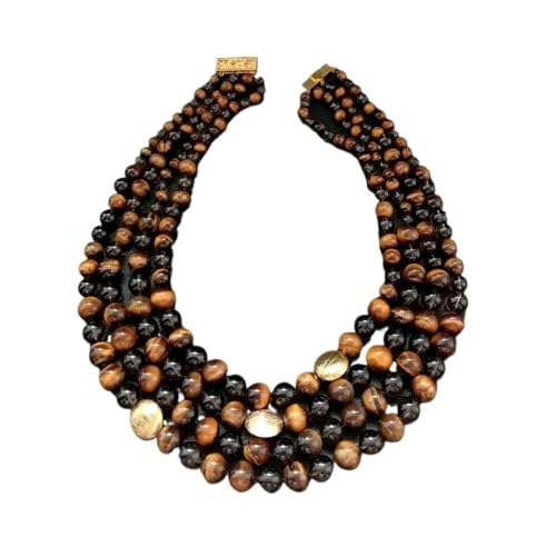 IDUTQUMW 18''-21'' 4Stränge natürliche Rauchquarz Tigerauge Runde Halskette for Frauen von IDUTQUMW