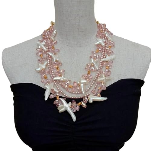 IDUTQUMW 4 Stränge natürliche kultivierte weiße Kreuzperle lila Kartoffelperle Kristallhalskette süßer Stil for Frauen von IDUTQUMW