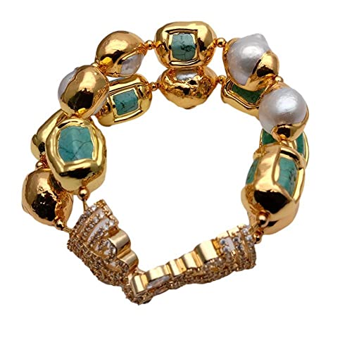 IDUTQUMW Green White Freshwater Pearl With Electroplated Edge Bracelet Cubic Zirconia Pave Clasp punk style for women von IDUTQUMW