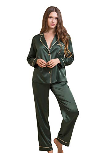 IDentity LNGR Seide Pyjama für Damen Set, Satin Pyjama Set Damen, Lang PJs Pyjama Nachtwäsche, grün, 38 von IDentity LNGR