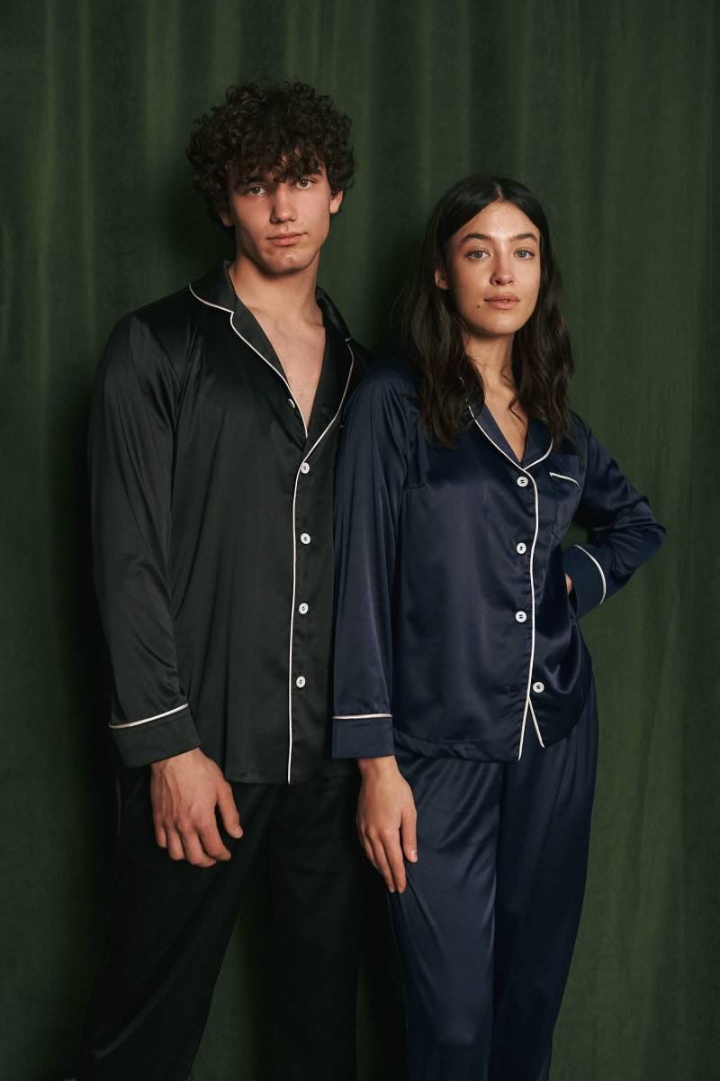 Familien Pyjamas, Paar Passender Weihnachts Pyjama, Pjs, Xmas Herren Pyjama Set, Urlaubs Seiden Satin Lang von IDshopUK