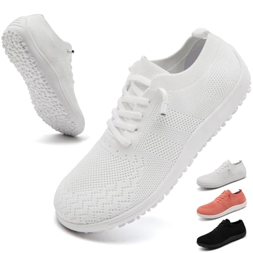 IEBPEH Barfuss Schuhe Damen Barfußschuhe Laufschuhe Turnschuhe Sneaker Sportschuhe Slip On Breite Zehenbox Atmungsaktiv Leichte Weiss Straßenlaufschuhe Weiß 41 von IEBPEH