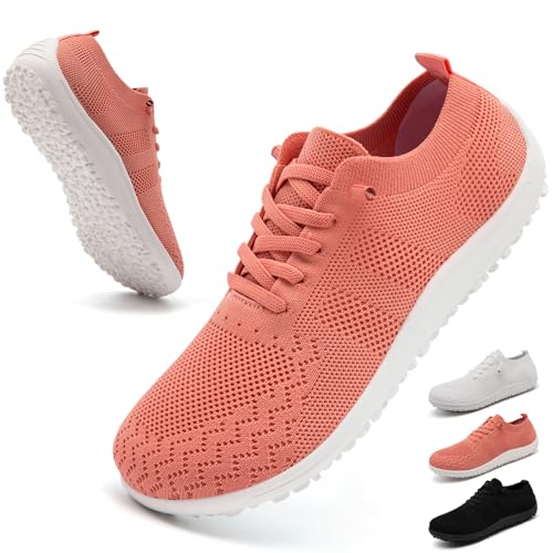 IEBPEH Damen Barfußschuhe Barfuss Schuhe Laufschuhe Turnschuhe Sneaker Sportschuhe Slip On Breite Zehenbox Atmungsaktiv Bequeme Straßenlaufschuhe rosa 39 von IEBPEH