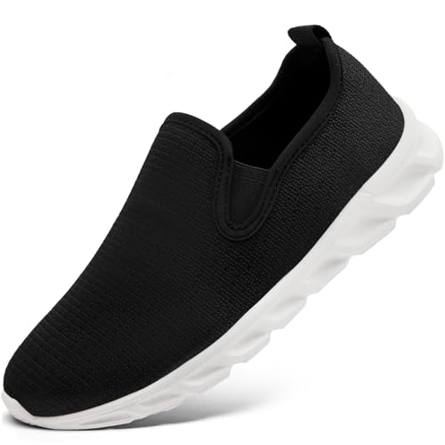 IEBPEH Damen Schuhe Slip on Sportschuhe Sneaker Turnschuhe Laufschuhe leicht atmungsaktiv Tennisschuhe Walkingschuhe Fitnessschuhe schwarz 42 von IEBPEH